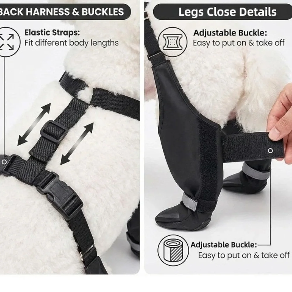 YINWANBB Dog Boots with Adjustable Suspenders Waterproof Anti-Slip Black XL O4